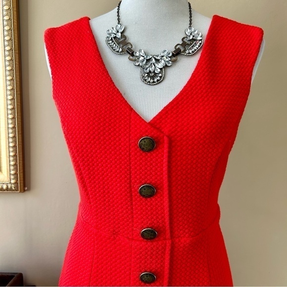 Anthropologie Maeve Quilted Button Midi Dress Red Size Medium NWT - Picture 7 of 11